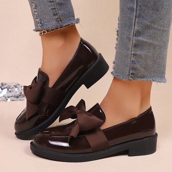 Chocolate Brown Sexy Women's Round Toe Bow Decor Flat Shoes - Picture 5 of 6